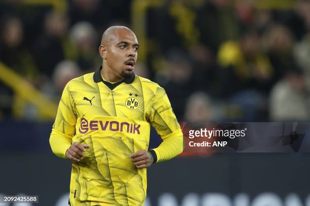 Donyell Malen of Borussia Dortmund during the UEFA Champions League last 16 match between Borussia Dortmund and PSV Eindhoven at Signal Iduna Park on...