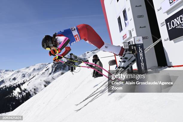 Stephanie Venier of Team Austria at the start during the Audi FIS Alpine Ski World Cup Finals Men's and Women's Downhill Training on March 20, 2024...