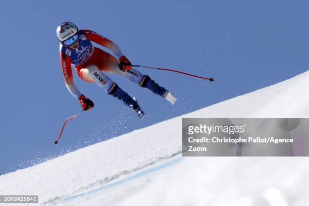 Michelle Gisin of Team Switzerland in action during the Audi FIS Alpine Ski World Cup Finals Men's and Women's Downhill Training on March 20, 2024 in...