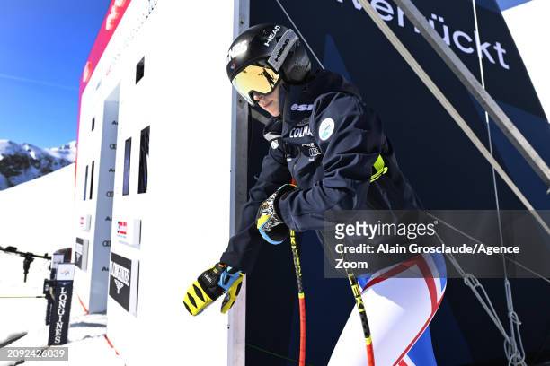 Laura Gauche of Team France at the start during the Audi FIS Alpine Ski World Cup Finals Men's and Women's Downhill Training on March 20, 2024 in...