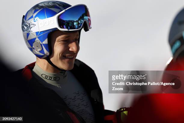 Marco Odermatt of Team Switzerland inspects the course during the Audi FIS Alpine Ski World Cup Finals Men's and Women's Downhill Training on March...