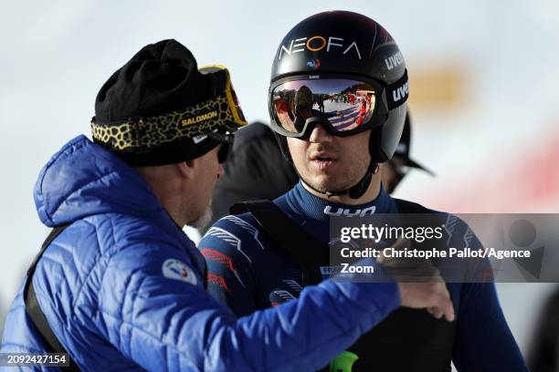 Nils Allegre of Team France inspects the course during the Audi FIS Alpine Ski World Cup Finals Men's and Women's Downhill Training on March 20, 2024...