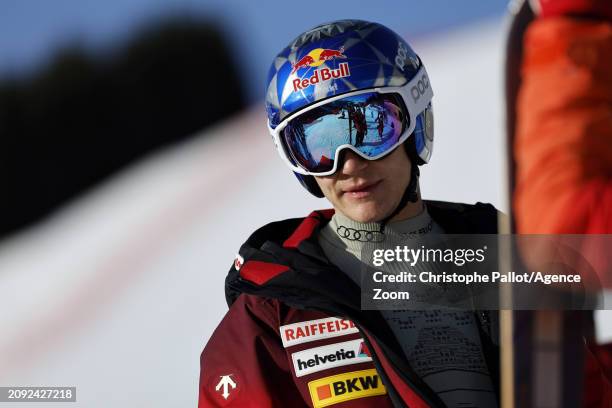 Marco Odermatt of Team Switzerland inspects the course during the Audi FIS Alpine Ski World Cup Finals Men's and Women's Downhill Training on March...