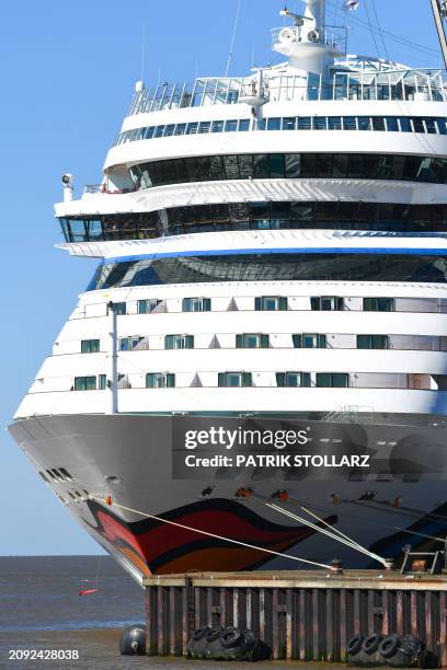 The Aidamar cruise ship of the German cruise company Aida is docked at Bremerhaven harbor in Bremerhaven, northern Germany, on March 22, 2020 after...