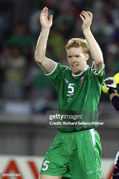 June 11: Steve Staunton of Republic Of Ireland celebrates after winning the FIFA World Cup Finals 2002 Group E match between Saudi Arabia and...