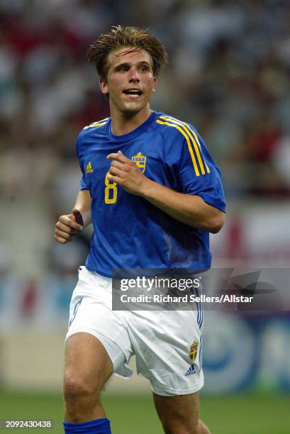 June 2: Anders Svensson of Sweden running during the FIFA World Cup Finals 2002 Group F match between England and Sweden at Saitama Stadium on June...