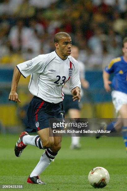June 2: Kieron Dyer of England on the ball during the FIFA World Cup Finals 2002 Group F match between England and Sweden at Saitama Stadium on June...