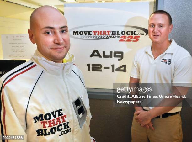 Todd Drowlette, left, and Pat Gray, former Siena College room mates and co-founders of the website MoveThatBlock.com., a compilation of classified...