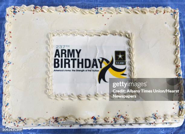 Birthay cake supplied by the Capital Region Chapter of the Association of the United States Army iduring a traditional ceremony commemorating June...