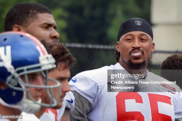 New York Giants offensive tackle, Will Beatty, at right, during training camp at UAlbany Saturday July 28, 2012.