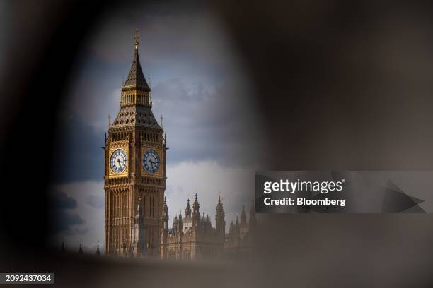 The Elizabeth Tower, which houses the Big Ben bell, at the Houses of Parliament in London, UK, on Wednesday, March 20, 2024. UK Prime Minister Rishi...