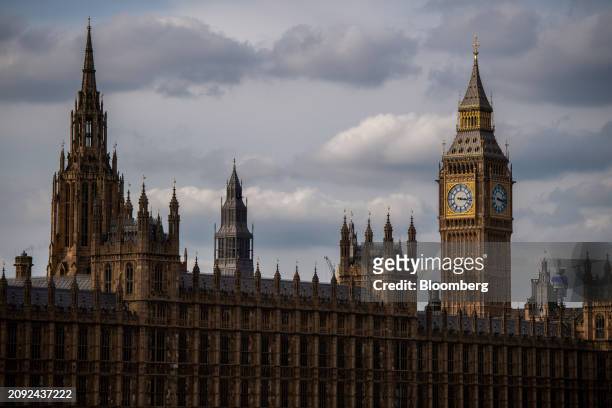 The Houses of Parliament in London, UK, on Wednesday, March 20, 2024. UK Prime Minister Rishi Sunak is hoping the Bank of England can begin cutting...