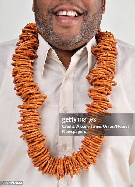 Pretzel necklace in the Times Union studion Tuesday Sept. 2 in Colonie, NY.