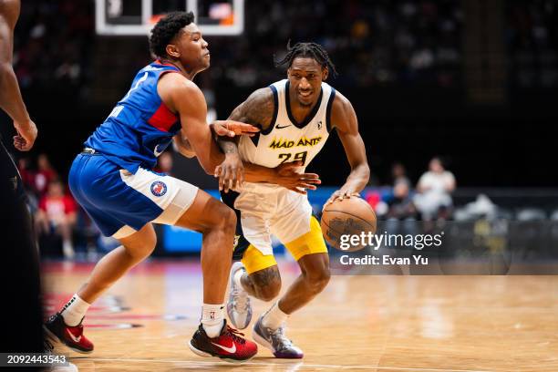 Quenton Jackson of the Indiana Mad Ants handles the ball against the Long Island Nets on March 20, 2024 at Nassau Coliseum in Uniondale, New York....