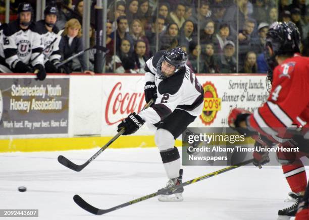 Union's Jeff Taylor takes a shot in Saturday's game against RPI at Messa Rink Nov. 1 in Schenectady, NY.