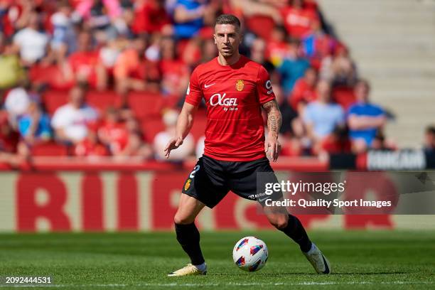 Matija Nastasic of RCD Mallorca with the ball during the LaLiga EA Sports match between RCD Mallorca and Granada CF at Estadi de Son Moix on March...