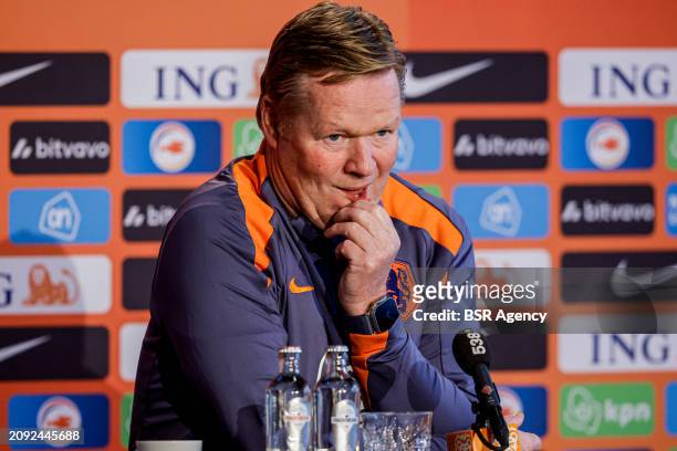 Head coach Ronald Koeman of The Netherlands looks up during the Press conference of the Netherlands National Football Team at KNVB Campus on March...