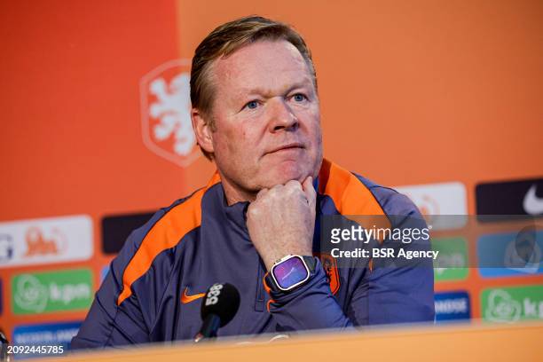 Head coach Ronald Koeman of The Netherlands looks up during the Press conference of the Netherlands National Football Team at KNVB Campus on March...