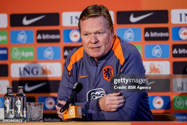 Head coach Ronald Koeman of The Netherlands looks up during the Press conference of the Netherlands National Football Team at KNVB Campus on March...