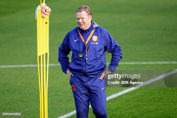 Head coach Ronald Koeman of The Netherlands smiling during the Training session of the Netherlands National Football Team at KNVB Campus on March 18,...