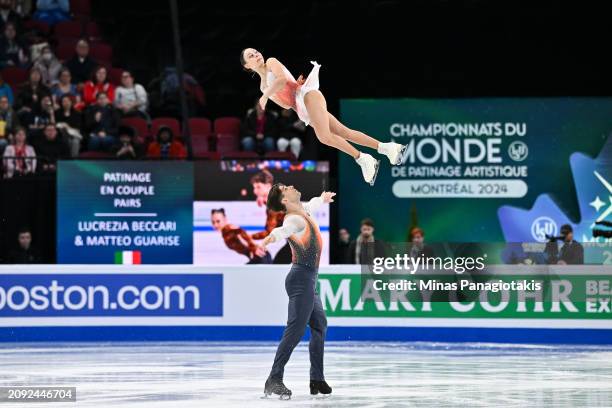 Lucrezia Beccari and Matteo Guarise of Italy compete in the Pairs Short Program during the ISU World Figure Skating Championships at the Bell Centre...