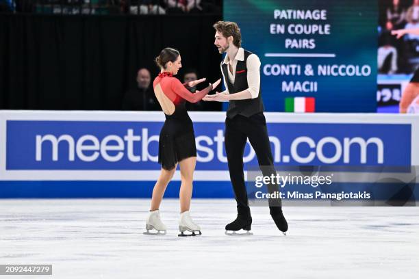 Sara Conti and Niccolo Macii of Italy compete in the Pairs Short Program during the ISU World Figure Skating Championships at the Bell Centre on...