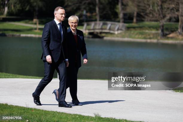 Slovenian president Nataa Pirc Musar and Polish president Andrzej Duda take a stroll at the Brdo estate near Kranj. President of Poland, Andrzej Duda...