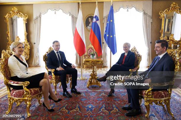 Slovenian president Nataa Pirc Musar and Polish president Andrzej Duda and their spouses talk at the Brdo Castle near Kranj. President of Poland,...