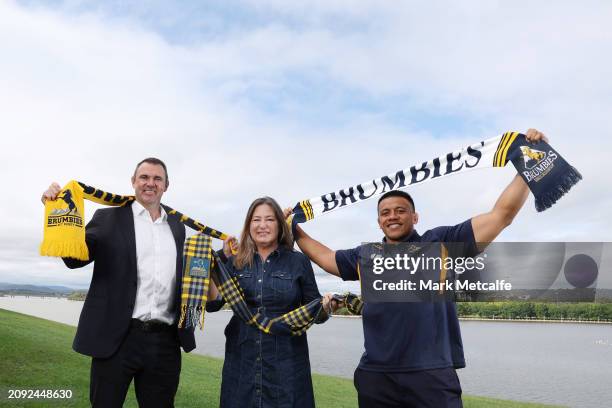 Yvette Berry, Deputy Chief Minister, Minister for Sport & Recreation poses with RA President and Classic Wallaby Joe Roff and ACT Brumbies and...