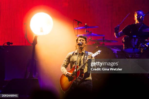 English singer James Blunt performs perfomrs live on stage during a concert at Mercedes Benz Arena on March 20, 2024 in Berlin, Germany.