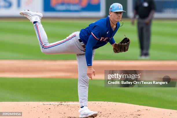 Cole Winn of the Texas Rangers pitches during a spring training game against the Chicago White Sox at Camelback Ranch on February 26, 2024 in...