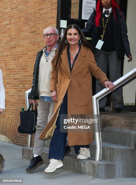 Robert Gerner and Janice Dickinson are seen leaving 'The Tamron Hall Show' on March 19, 2024 in New York, New York.