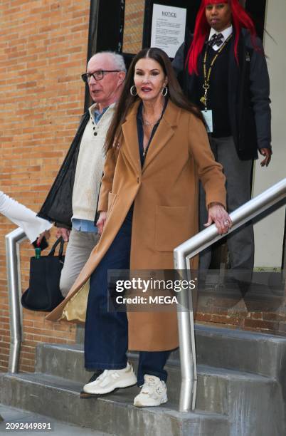 Robert Gerner and Janice Dickinson are seen leaving 'The Tamron Hall Show' on March 19, 2024 in New York, New York.