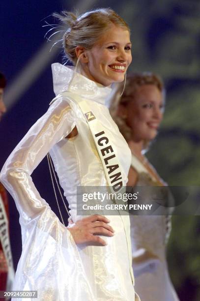 Year old Elva Dogg Melsted of Iceland poses on stage during the Miss World final at the Millenium Dome in London, 30 November 2000.