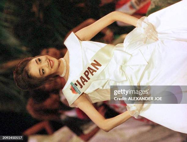 Miss Japan, Shinobu Saraie at a dress rehearsal 20 November for the finals of this year's Miss World Pageant being held in the Seychelles, on 22...