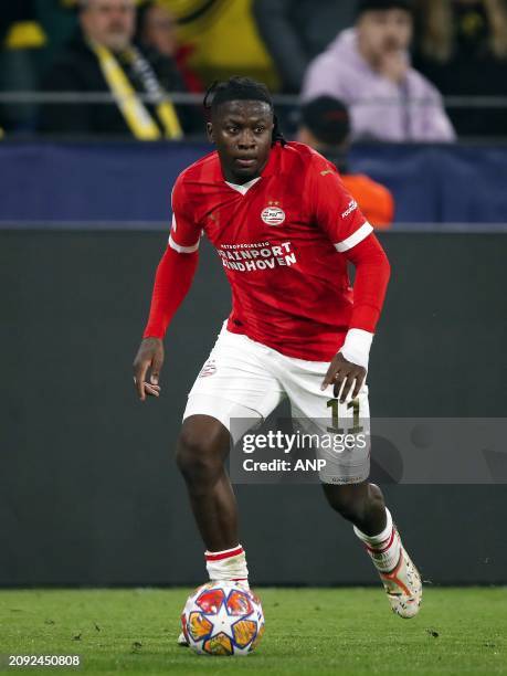 Johan Bakayoko of PSV Eindhoven during the UEFA Champions League last 16 match between Borussia Dortmund and PSV Eindhoven at Signal Iduna Park on...