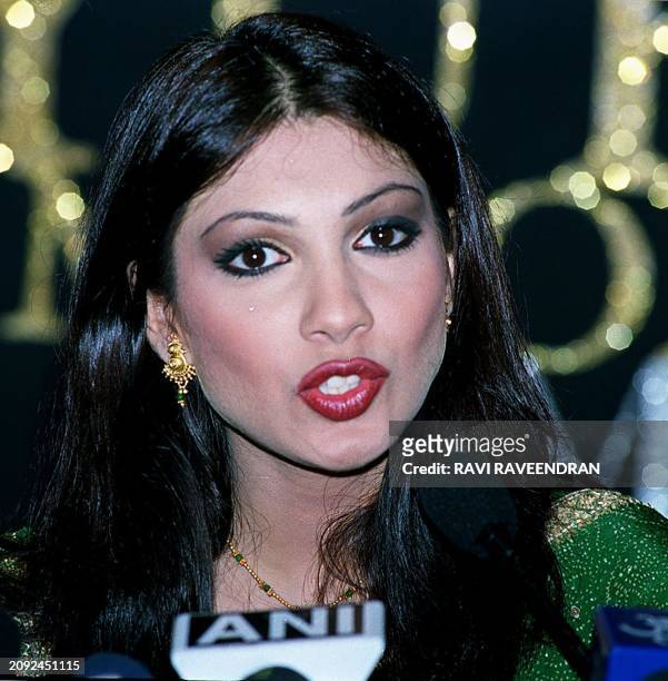 Miss World Yukta Mookhey addressing a news conference in New Delhi 23 December 1999 said she would work for underprivileged children. She went on to...