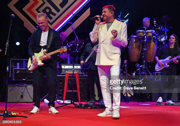 Gary Kemp and Simon Le Bon perform together at the "Rise Up For The Roundhouse" fundraising gala at The Roundhouse on March 20, 2024 in London,...