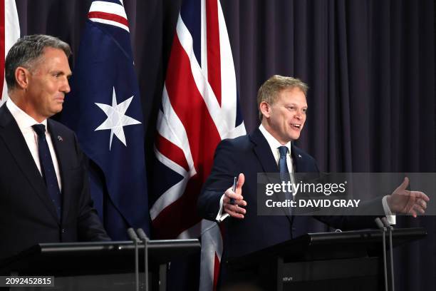 Australia's Deputy Prime Minister and Minister for Defence Richard Marles and Britain's Secretary of State for Defence Grant Shapps hold a press...