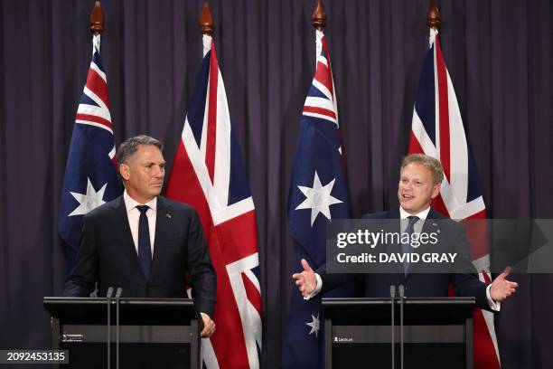 Australia's Deputy Prime Minister and Minister for Defence Richard Marles and Britain's Secretary of State for Defence Grant Shapps hold a press...