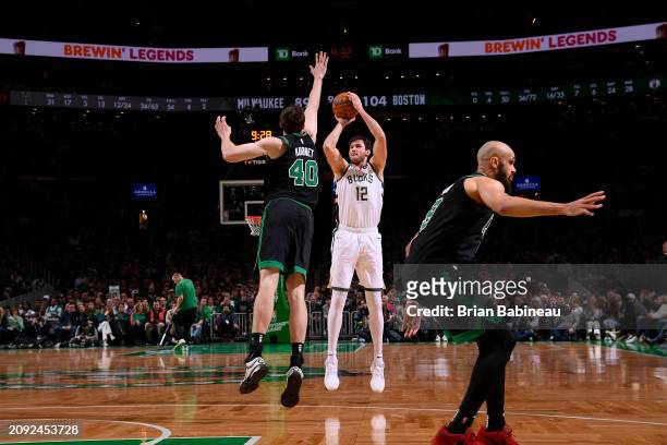 Danilo Gallinari of the Milwaukee Bucks shoots the ball during the game against the Boston Celtics on March 20, 2024 at the TD Garden in Boston,...