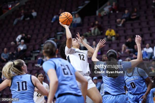 Khamil Pierre of the Vanderbilt Commodores shoots against the Columbia Lions in the first half during the First Four game of the NCAA Women's...