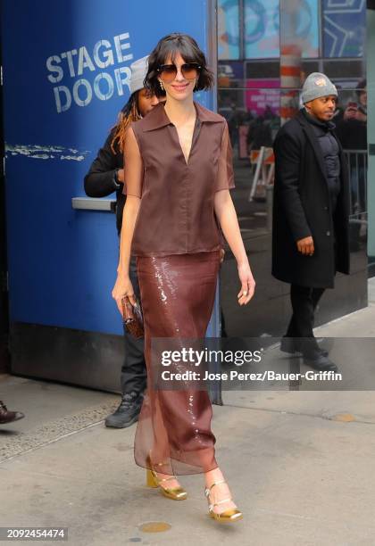 Rebecca Hall is seen arriving at "Good Morning America" on March 20, 2024 in New York City.