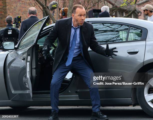 Donnie Wahlberg is seen at the film set of the 'Blue Bloods' TV series in Forest Hills , Queens on March 20, 2024 in New York City.