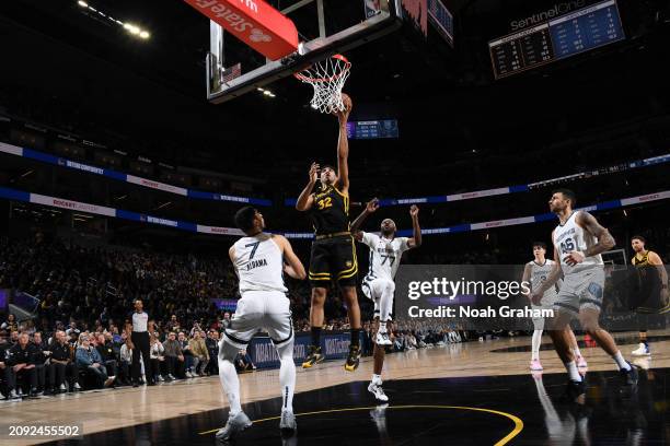 Trayce Jackson-Davis of the Golden State Warriors shoots the ball during the game against the Memphis Grizzlies on March 20, 2024 at Chase Center in...