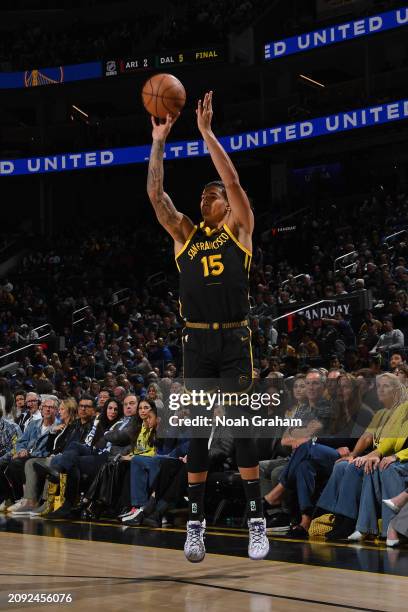 Gui Santos of the Golden State Warriors shoots the ball during the game against the Memphis Grizzlies on March 20, 2024 at Chase Center in San...