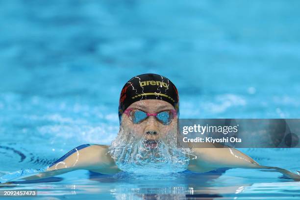 Runa Imai competes in the Women's 200m Breaststroke Heat during day five of the Swimming Olympic Qualifier at Tokyo Aquatics Centre on March 21, 2024...