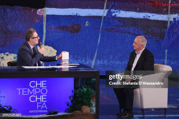 Fabio Fazio and Walter Veltroni attend the "Che Tempo Che Fa" TV show at Nove Studios on March 17, 2024 in Milan, Italy.