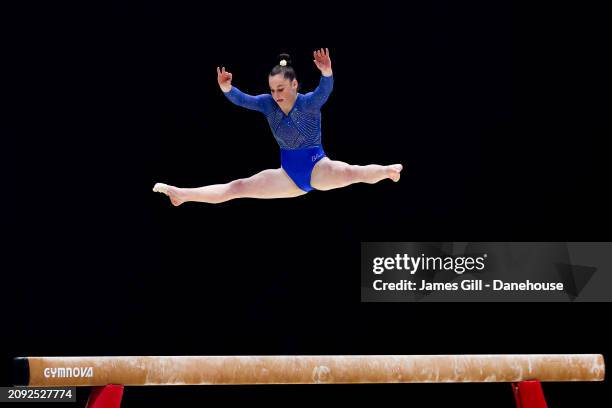 Abigail Martin competes in the balance beam during Day Four of the 2024 Gymnastics British Championships at M&S Bank Arena on March 17, 2024 in...