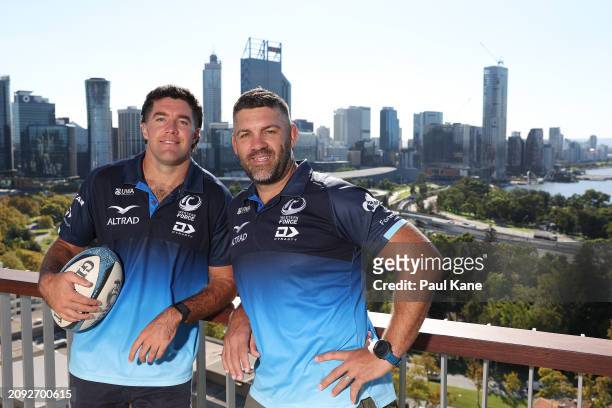 Ben Donaldson and Matt Hodgson pose during the British & Irish Lions Tour of Australia Tickets On Sale National Media Opportunity at Kaarta Gar-Up...
